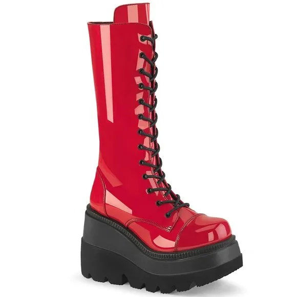 Gothic Wedge Platform Knee High Lace Up Boots