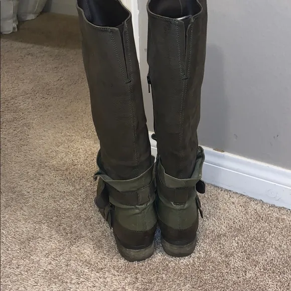 Green Double Buckle Boots