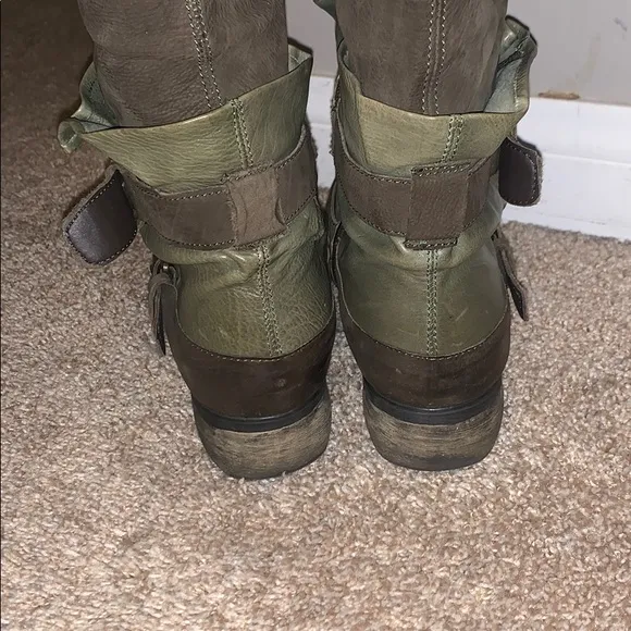 Green Double Buckle Boots