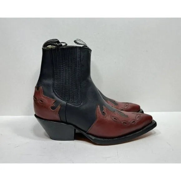 Grinders Arizona Lo Leather Cuban Heel Cowboy Boots Black Burgundy Mens Sz 10 43