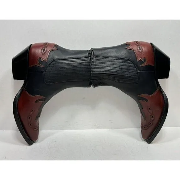 Grinders Arizona Lo Leather Cuban Heel Cowboy Boots Black Burgundy Mens Sz 10 43