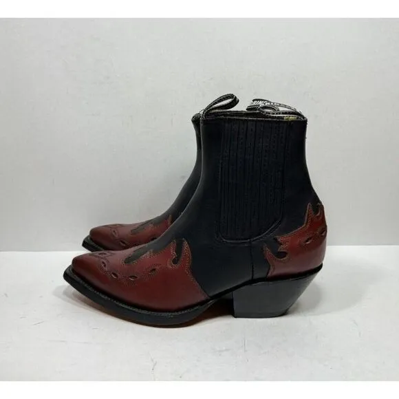 Grinders Arizona Lo Leather Cuban Heel Cowboy Boots Black Burgundy Mens Sz 10 43