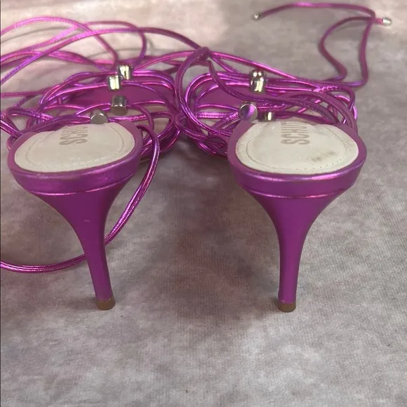 GUC Schutz Women's 7.5 Dark Metallic Pink Purple Strappy Heels Leather