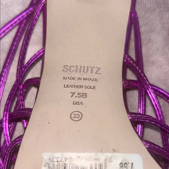GUC Schutz Women's 7.5 Dark Metallic Pink Purple Strappy Heels Leather