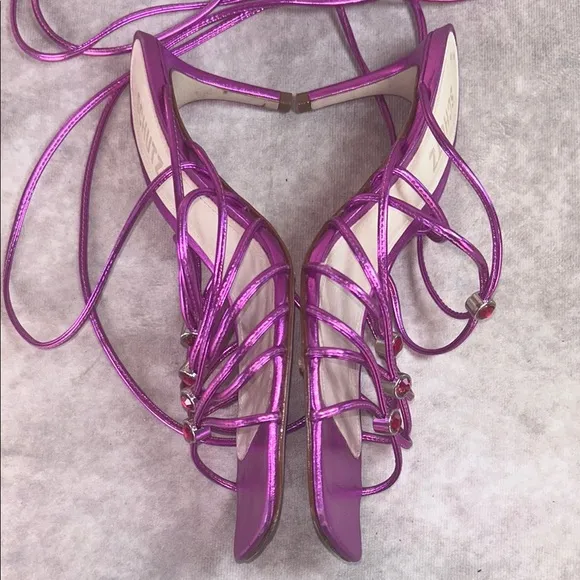 GUC Schutz Women's 7.5 Dark Metallic Pink Purple Strappy Heels Leather