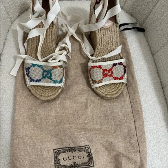 Gucci Beige and Multicolor Espadrille Sandals