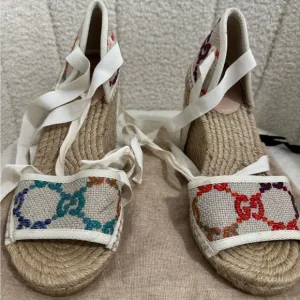 Gucci Beige and Multicolor Espadrille Sandals