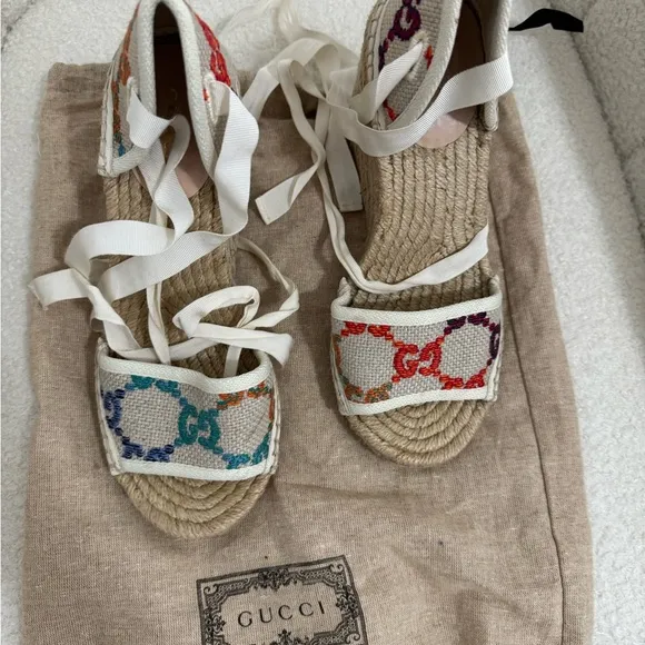 Gucci Beige and Multicolor Espadrille Sandals
