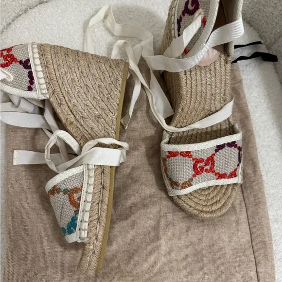 Gucci Beige and Multicolor Espadrille Sandals