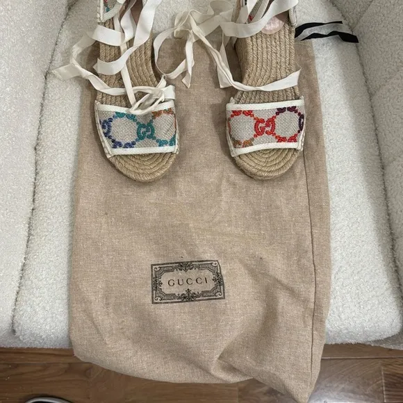 Gucci Beige and Multicolor Espadrille Sandals