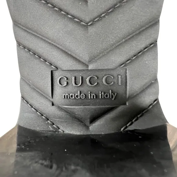 Gucci Black Rubber Logo Platform Slide Sandals Block Heel Chunky EU 38 GUC