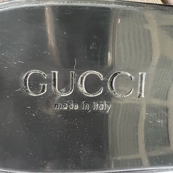 Gucci Black Rubber Logo Platform Slide Sandals Block Heel Chunky EU 38 GUC