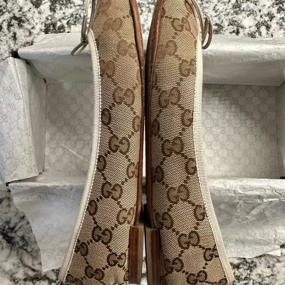 Gucci GG Canvas Ballet Flats Cocoa Bow Women’s Size 8 US / 38 EU – With Box