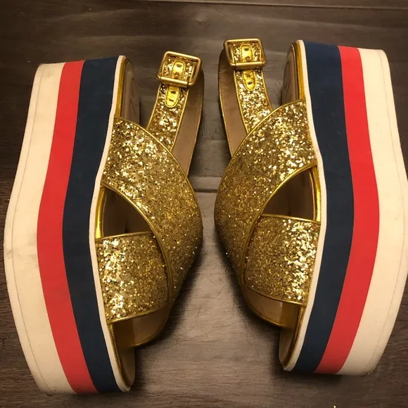 Gucci glitter platform wedge sandals sz 36.5