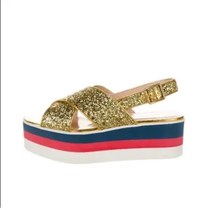 Gucci glitter platform wedge sandals sz 36.5