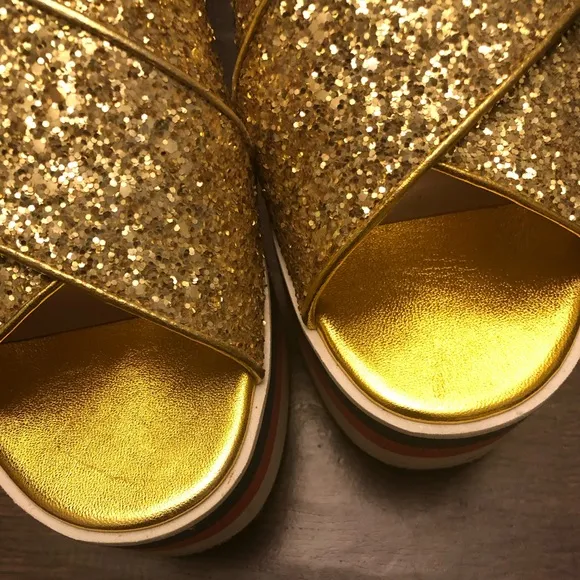 Gucci glitter platform wedge sandals sz 36.5