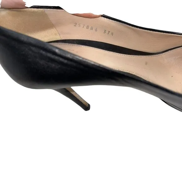 Gucci Italy classic Italy blk leather silver horse bit peep toe heels sh…