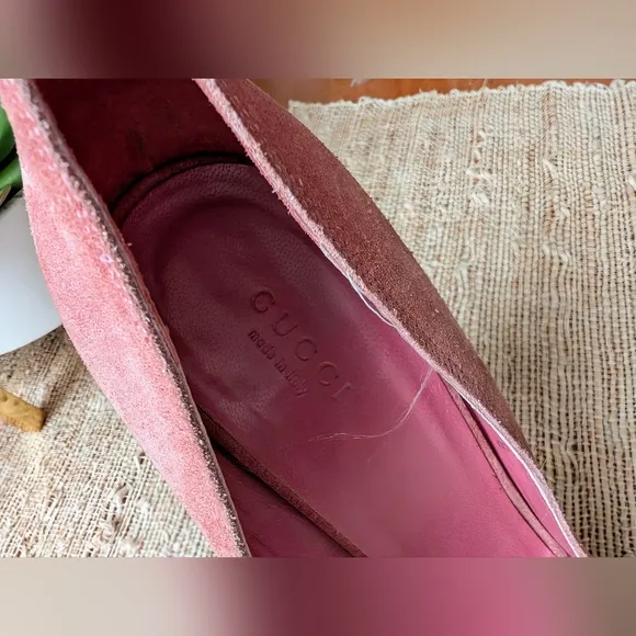Gucci  • Pink Champagne / Rose Suede Peep Toe Platform Pumps