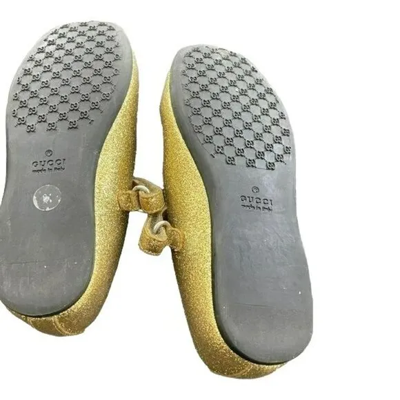 Gucci Shoes Kids Glitter Gold Ballet Mary Jane Flats Preowned Size 24 US 8