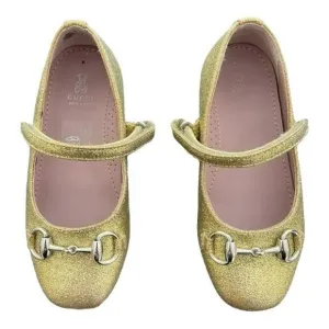Gucci Shoes Kids Glitter Gold Ballet Mary Jane Flats Preowned Size 24 US 8