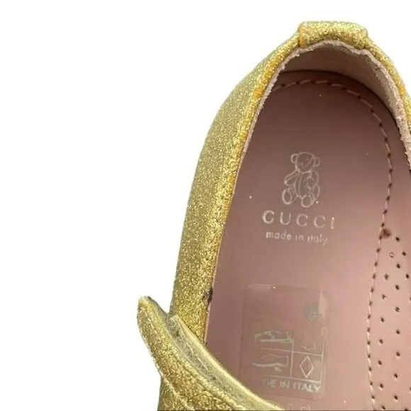 Gucci Shoes Kids Glitter Gold Ballet Mary Jane Flats Preowned Size 24 US 8