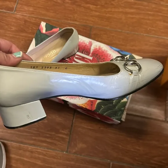 Gucci Stunning Green Leather block heel pumps  dress shoes Sz 37C