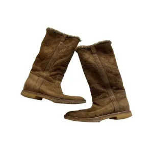 Gucci Suede Monogram Shearling Boots in Tan with Dustbag