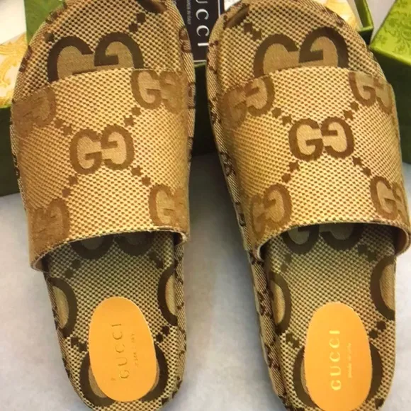 Gucci Tan and Brown Sandals with Platform Sole