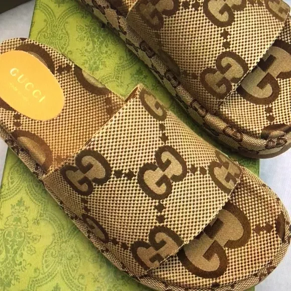 Gucci Tan and Brown Sandals with Platform Sole