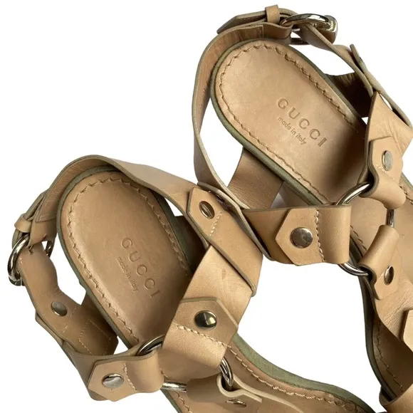 Gucci Tan Platform Sandals with Chunky Heel