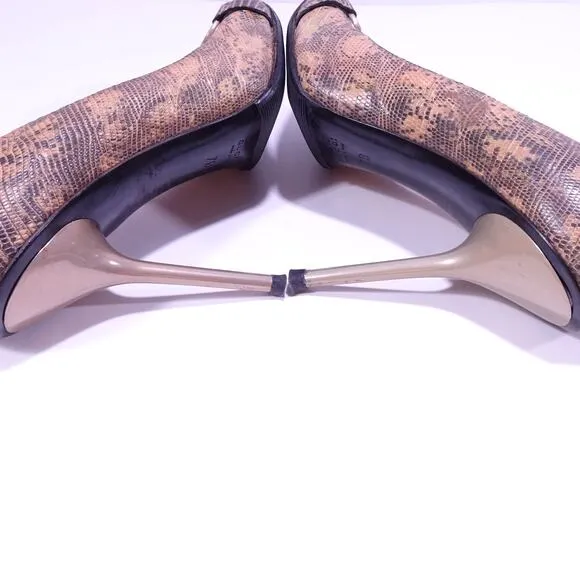 GUCCI Women's Faux Crocodile Leather Horsebit Gold High Heel Pumps 7