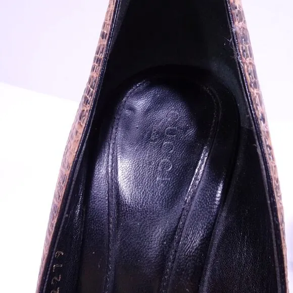 GUCCI Women's Faux Crocodile Leather Horsebit Gold High Heel Pumps 7