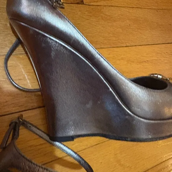 Gucci Women's Metallic Wedge Peep-Toe Shoes