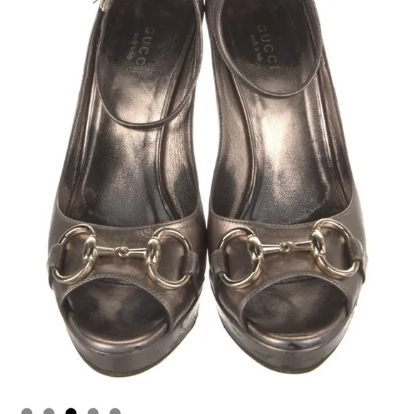 Gucci Women's Metallic Wedge Peep-Toe Shoes