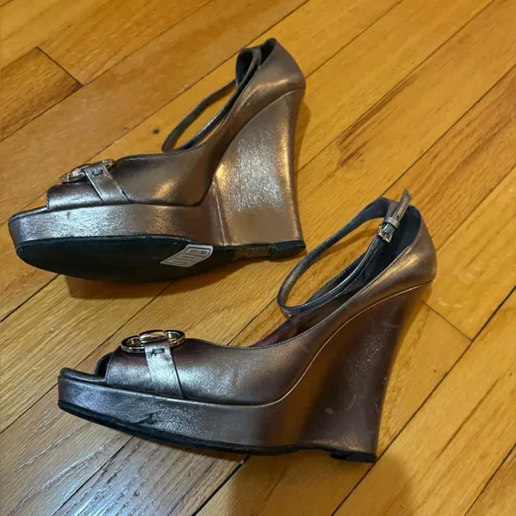 Gucci Women's Metallic Wedge Peep-Toe Shoes