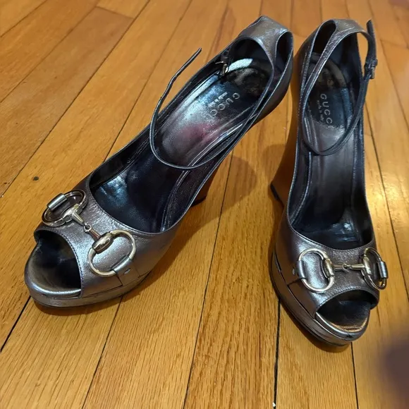 Gucci Women's Metallic Wedge Peep-Toe Shoes