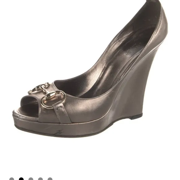 Gucci Women's Metallic Wedge Peep-Toe Shoes