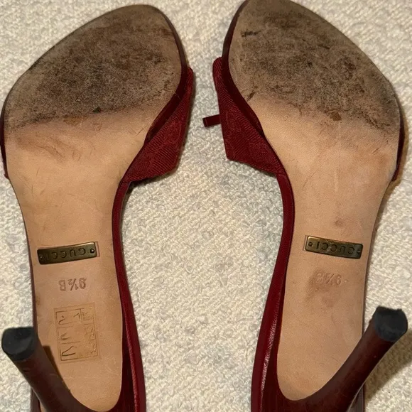 Gucci Women's Original GG Red Stilettos peep toe heel Size 9.5