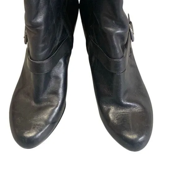 Guess Black Leather Platform Stiletto Side Zip Below The Knee Boots Size 9.5M