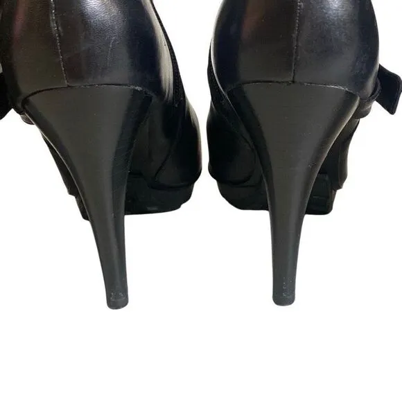 Guess Black Leather Platform Stiletto Side Zip Below The Knee Boots Size 9.5M