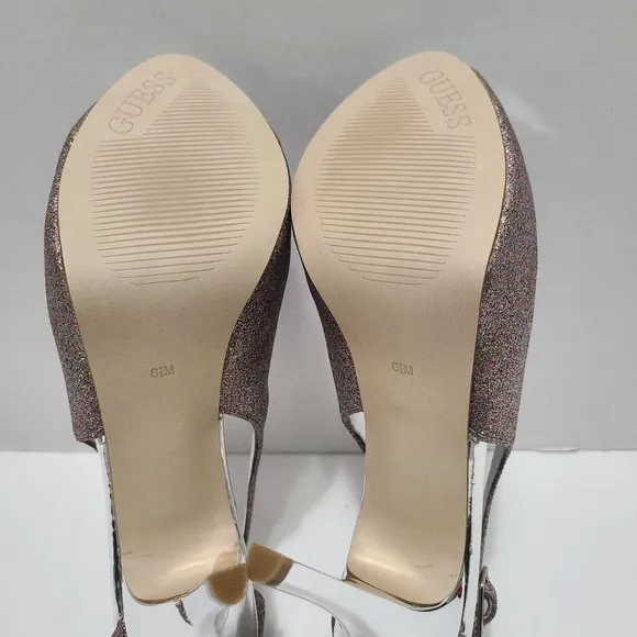 Guess Gold Multi Texture Women's Glitter Peep Toe Heels  NWB Size 6.5