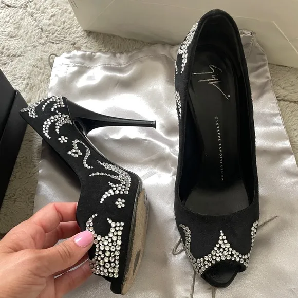 G.Z. Jane Velour Pumps with Crystals
