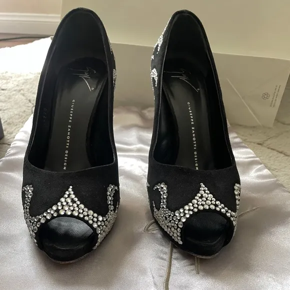 G.Z. Jane Velour Pumps with Crystals