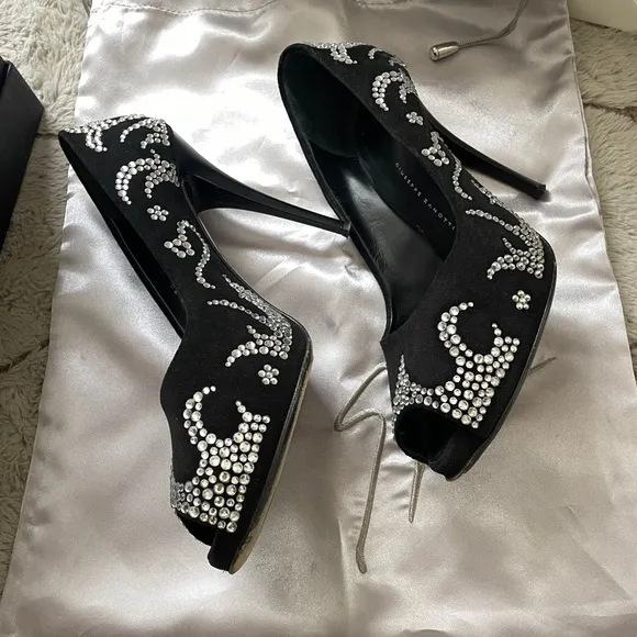 G.Z. Jane Velour Pumps with Crystals