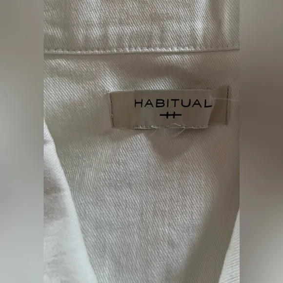 Habitual White Jean Denim Mini Dress silver button Down short sleeve pockets Med