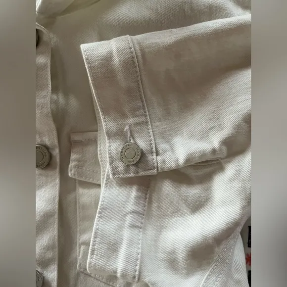 Habitual White Jean Denim Mini Dress silver button Down short sleeve pockets Med