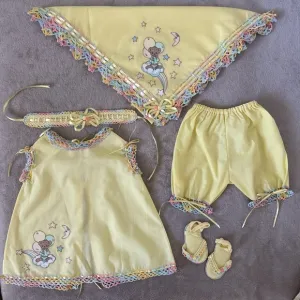 Handmade Yellow Baby Outfit Set with Embroidery
