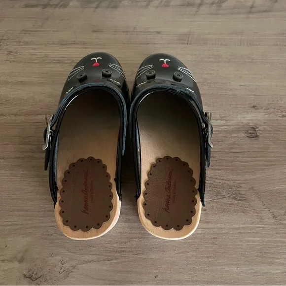 Hanna Andersson Kitty Cat Kawaii Clog Mule Black Slingback Girl Size EU-30 US-12