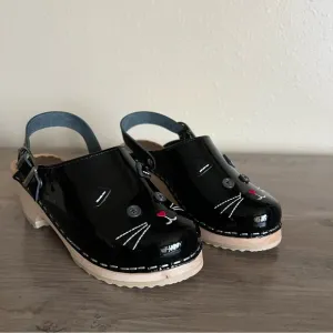 Hanna Andersson Kitty Cat Kawaii Clog Mule Black Slingback Girl Size EU-30 US-12