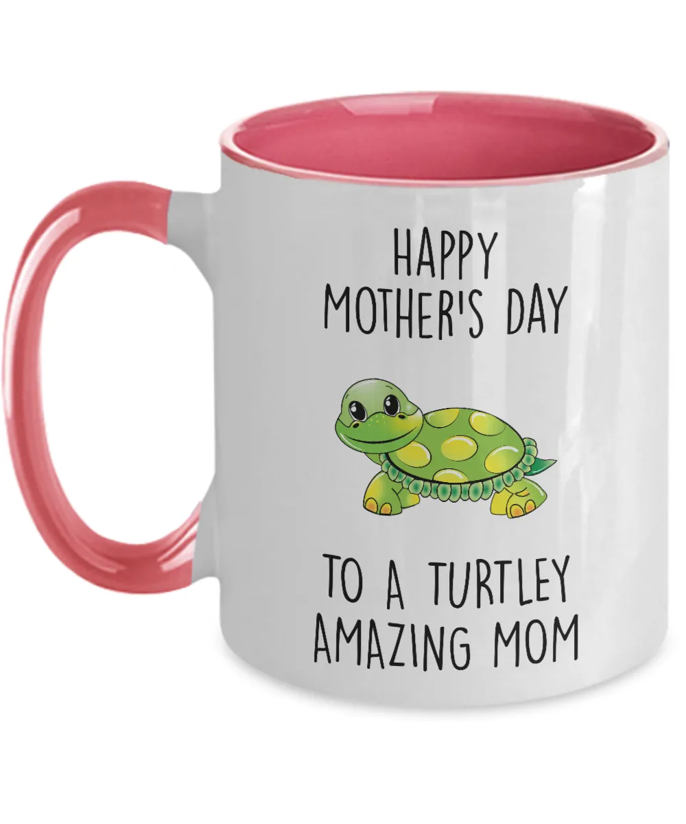 Happy Mother's Day to a Turtley Amazing Mom Two-Tone Mug Coffee Cup Funny Gift